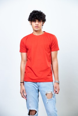 DTHREADS Solid Men Round Neck Reversible Orange T-Shirt