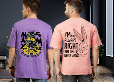 Parona Typography, Printed Men Round Neck Purple, Pink T-Shirt