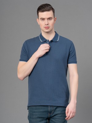 RED TAPE Striped Men Polo Neck Blue T-Shirt