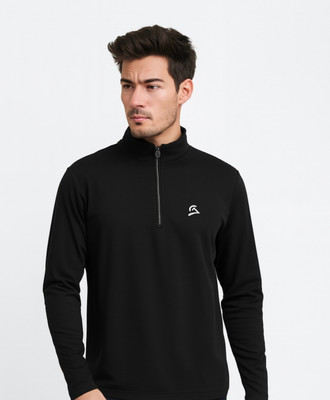 HILL7 Solid Men Zip Neck Black T-Shirt