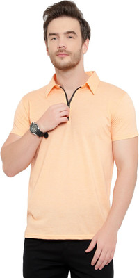 Moordale Fab Solid Men Polo Neck Orange T-Shirt