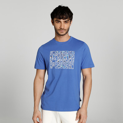 PUMA Printed Men Crew Neck Blue T-Shirt