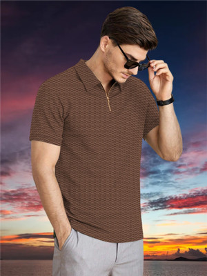 METRONAUT Self Design Men Polo Neck Brown T-Shirt
