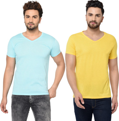Tresna Trendy Solid Men V Neck Multicolor T-Shirt