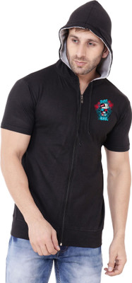 tfurnish Printed Men Hooded Neck Black T-Shirt