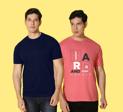 WOOSTRO Printed Men Round Neck Blue, Pink T-Shirt