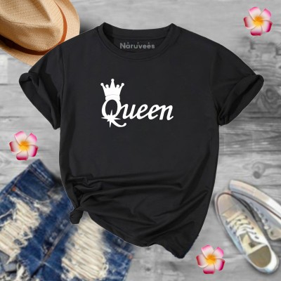 naruvees Printed, Typography Women Round Neck Black T-Shirt