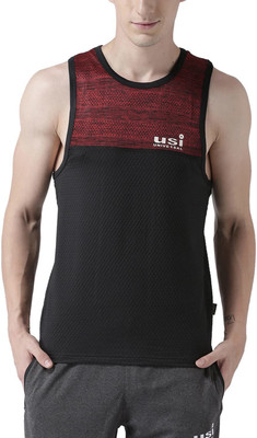 USI UNIVERSAL Printed Men Round Neck Red, Black T-Shirt