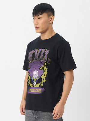 The Souled Store Printed Men Round Neck Black T-Shirt