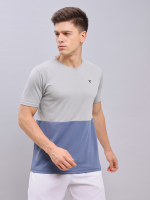 TECHNOSPORT Colorblock Men Round Neck Grey T-Shirt