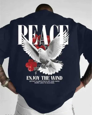 Japna Printed Men Round Neck Reversible Dark Blue T-Shirt