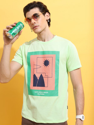 HIGHLANDER Printed Men Round Neck Green T-Shirt