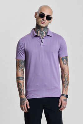 Snitch Solid Men Polo Neck Purple T-Shirt