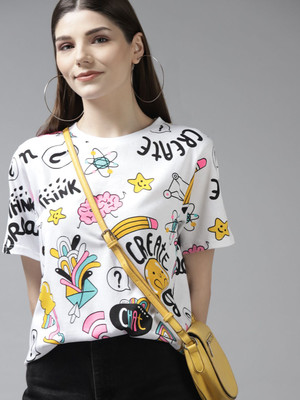 DOCTOR Printed Women Round Neck Multicolor T-Shirt