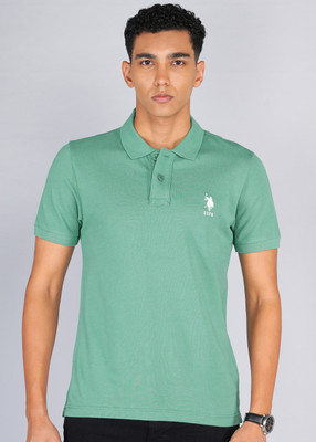 U.S. POLO ASSN. Solid Men Polo Neck Green T-Shirt