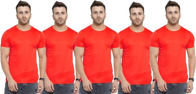 Think Tech Solid Men Round Neck Red T-Shirt