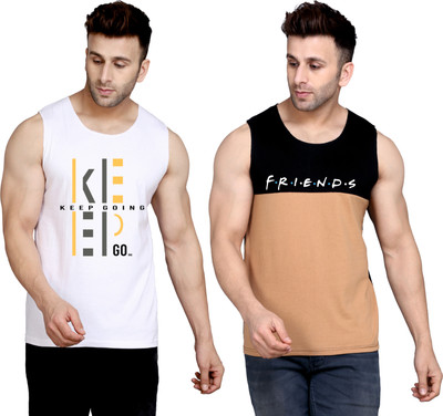 SLOWLORIS Printed Men Round Neck White, Black, Beige T-Shirt