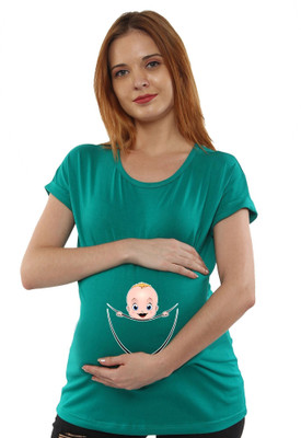 Sillyboom Graphic Print Women Round Neck Dark Green T-Shirt