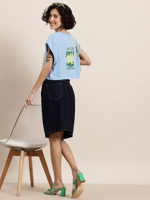 HERE&NOW Printed Women Round Neck Multicolor T-Shirt