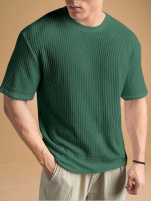 stylesmyth Self Design Men Round Neck Green T-Shirt