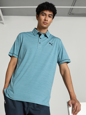 PUMA Solid Men Polo Neck Blue T-Shirt
