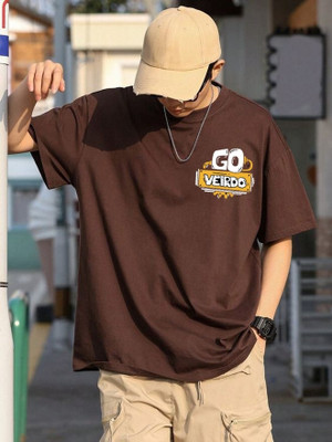Veirdo Typography Men Round Neck Brown T-Shirt