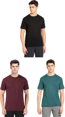 JOCKEY Solid Men Round Neck Black, Maroon, Dark Green T-Shirt