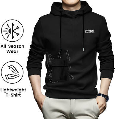 AUSK Printed Men Hooded Neck Black T-Shirt