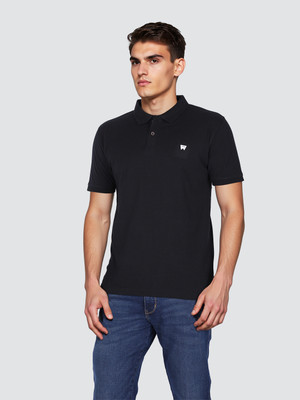 Wrangler Solid Men Polo Neck Black T-Shirt