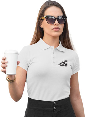Fighterhero Printed Women Polo Neck White T-Shirt