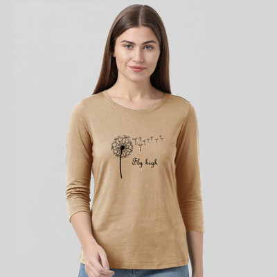 Nilan Tees Wear Printed Women Round Neck Beige T-Shirt