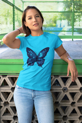 PD CLORI Graphic Print Women Round Neck Light Blue T-Shirt