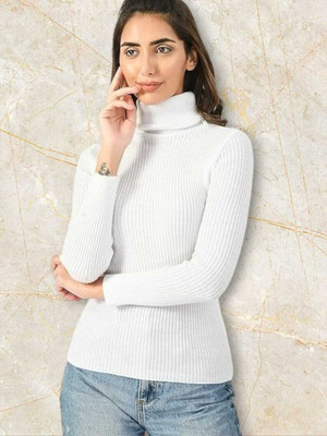 PD CLORI Self Design Women High Neck White T-Shirt