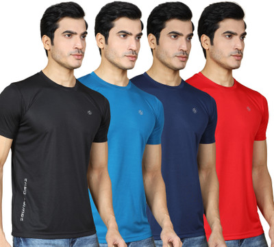 SUPERSQUAD Solid Men Round Neck Red, Black, Dark Blue, Navy Blue T-Shirt