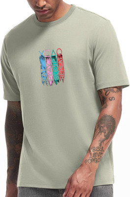 XZEEZZ Solid, Printed Men Round Neck Multicolor T-Shirt