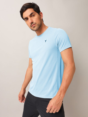 TECHNOSPORT Solid Men Round Neck Light Blue T-Shirt