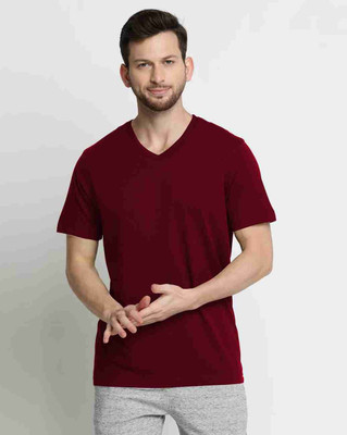 Trendtee Solid Men V Neck Beige T-Shirt