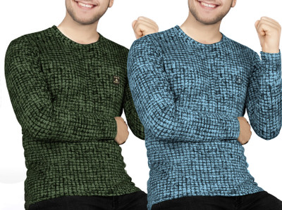 AVOLT Printed Men Round Neck Green, Light Blue T-Shirt