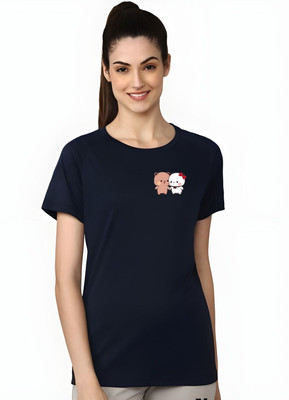 SZN Graphic Print Women Round Neck Dark Blue T-Shirt