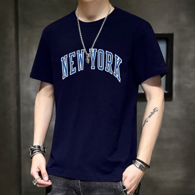 Fashion And Youth Typography Men Round Neck Navy Blue T-Shirt