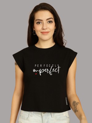 FRISKERS Printed Women Round Neck Black T-Shirt