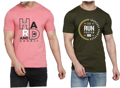 WOOSTRO Printed Men Round Neck Pink, Dark Green T-Shirt