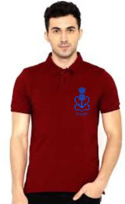 PRINTONLINE Printed Men Polo Neck Maroon T-Shirt