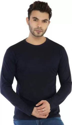 LARRY & EVA Solid Men Round Neck Blue T-Shirt