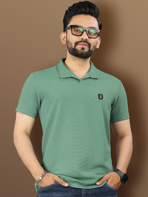 VeBNoR Solid Men Polo Neck Light Green T-Shirt