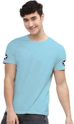 LazyChunks Solid Men Round Neck Light Blue T-Shirt