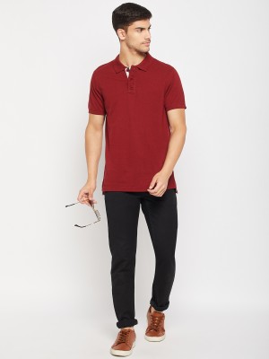 Club York Solid Men Polo Neck Maroon T-Shirt