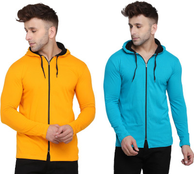 Blisstone Solid Men Hooded Neck Light Blue, Yellow T-Shirt