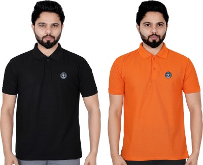 La Milano Solid Men Polo Neck Orange T-Shirt