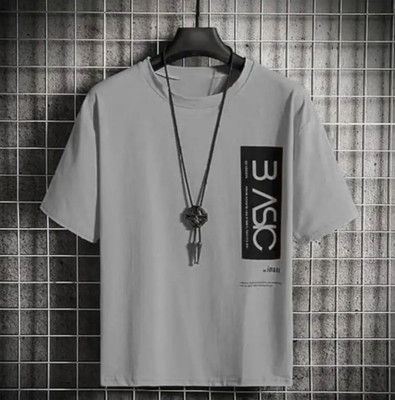 abhi intration Printed Men Round Neck Grey T-Shirt